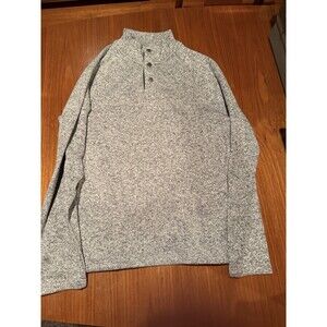 SONOMA Men Heather Gray Fleece Pullover Sweatshirt Snap Collar, Pockets Size L